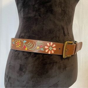 Brown Colorful Floral Print 1 1/2” Belt Size S/M
